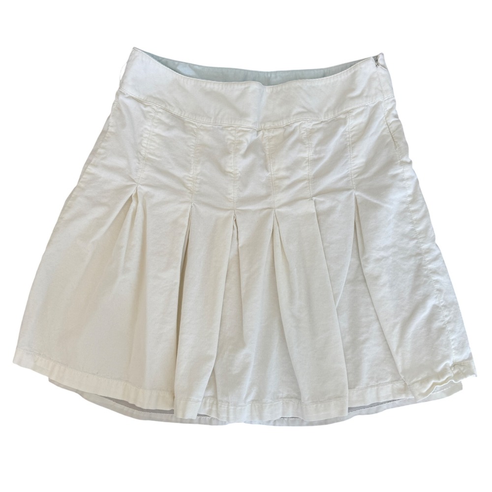 American Eagle White Corduroy Pleated Mini Skirt Size 14 Flared Skater Lined